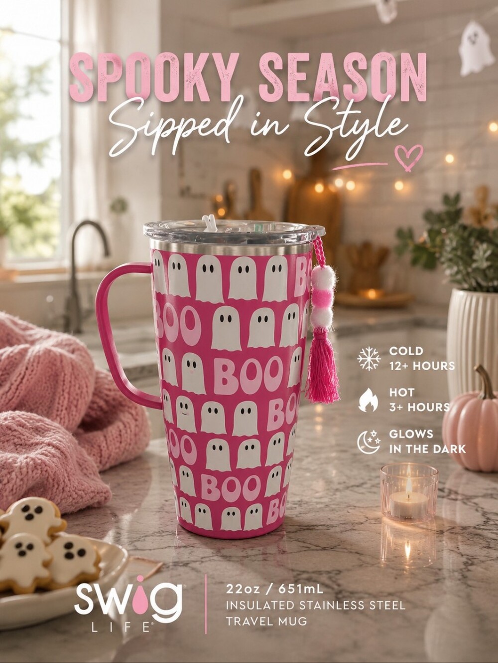 Swig Life Glow-in-the-Dark "BOO" Travel Mug – 22oz – NEW WITH TAGS